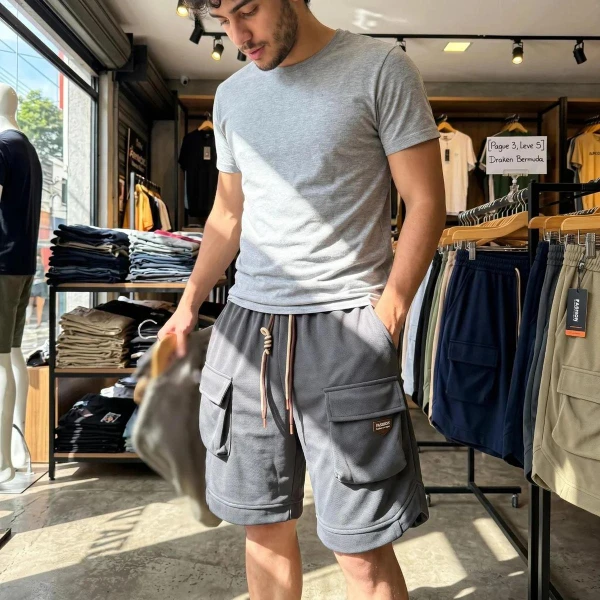 [Pague 3, Leve 5] Bermuda Draken Masculina em Malha Técnica Microperfurada, Ajuste de Tração e Bolsos Cargo Utilitários com Patch Tático Emborrachado