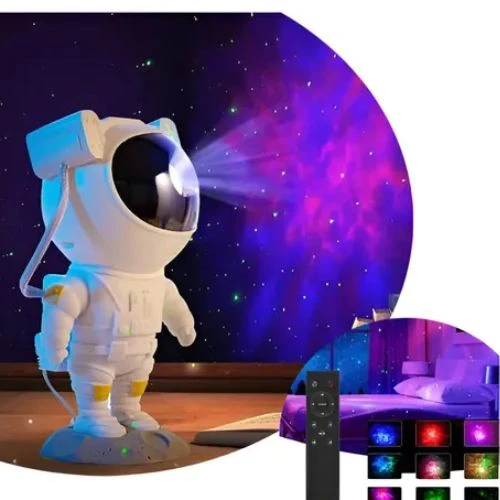 Projetor Astronauta Galáxia com Luz Estrelada e Controle Remoto