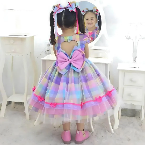 Vestido Festa Junina Xadrez  + Saia de Armação + 2 Laços