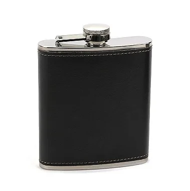 Cantil em Aço Inox - Couro Preto (8oz)