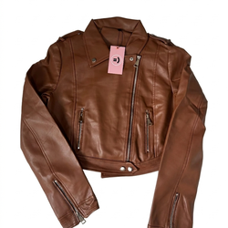 Jaqueta de Couro Biker Caramelo