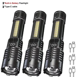 Lanterna led de alta potência poderosa TYPE-C recarregável cob lanterna com luz lateral tocha para acampamento ao ar livre caminhadas