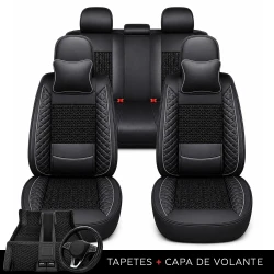 Kit Completo de Capas para Banco de Carro Nureon em Couro Legítimo Universal 5 Lugares Com Airbag + Tapetes e Capa de Volante