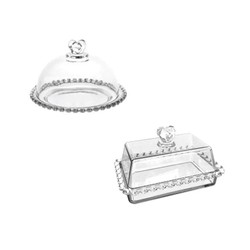 Kit Queijeira e Manteigueira de Cristal Coração Lyor - Transparente