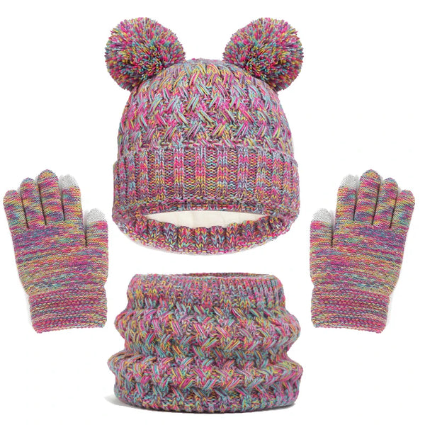 Kit Touca Luvas Cachecol  de Inverno Infantil