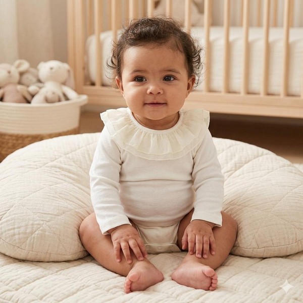 66464 BODY MANGA LONGA MENINA COM BABADO BORDADO DELICADO OFF WHITE PINGO