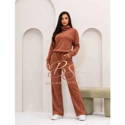 Conjunto Inverno Feminino elegante Tecido Malha Rib Quente
