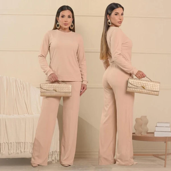 Conjunto Feminino Blusa Gola Alta Manga Longa Flare Mais Calça Pantalona Elegante Inverno Frio