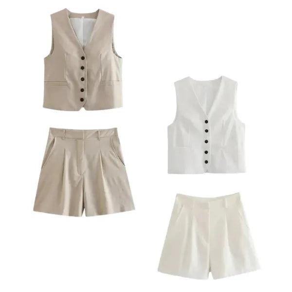 Conjunto Feminino em Alfaiataria – Colete e Shorts em Linho com Elegância Premium — foto 18