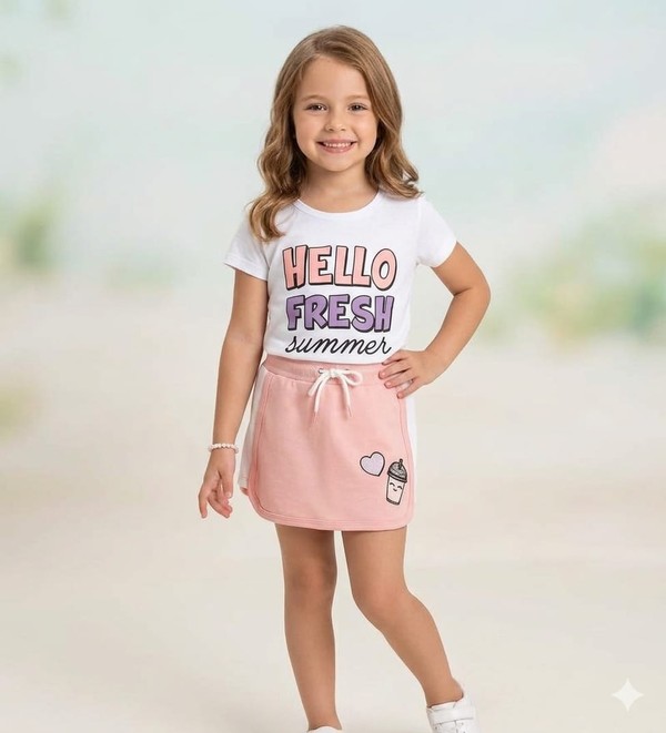 CONJUNTO BLUSA E SHORT SAIA CREME LARANJA  AÇUCENABONECA  AÇUCENA - A2646