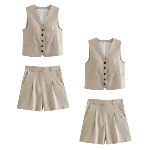 Conjunto Feminino em Alfaiataria – Colete e Shorts em Linho com Elegância Premium — foto 19