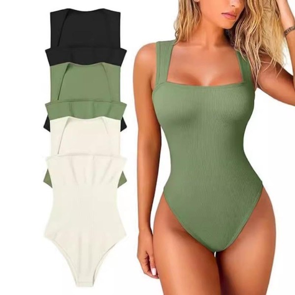 Body Feminino Modelador Canelado Sem Costura com Decote Quadrado