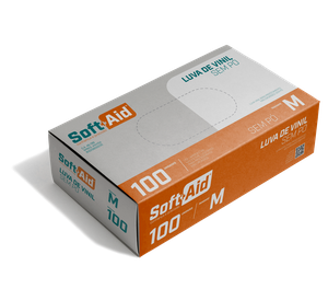 Luva de Vinil Sem Pó - 100 unidades - Tamanho M - Soft Aid