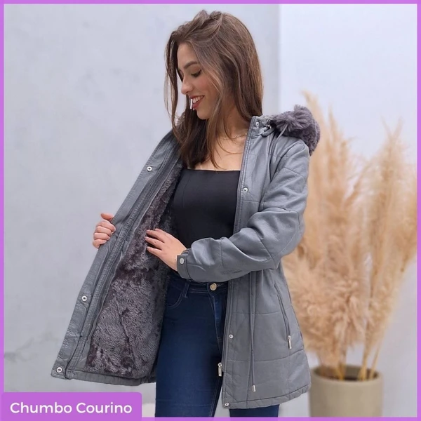 [Pague 1 Leve 2] Parka Feminina Premium Forrada com Ajuste na Cintura e Capuz Removível