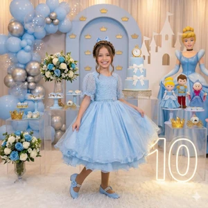 Vestido Luxo Inspiração Cinderela - Laize Bordado Azul