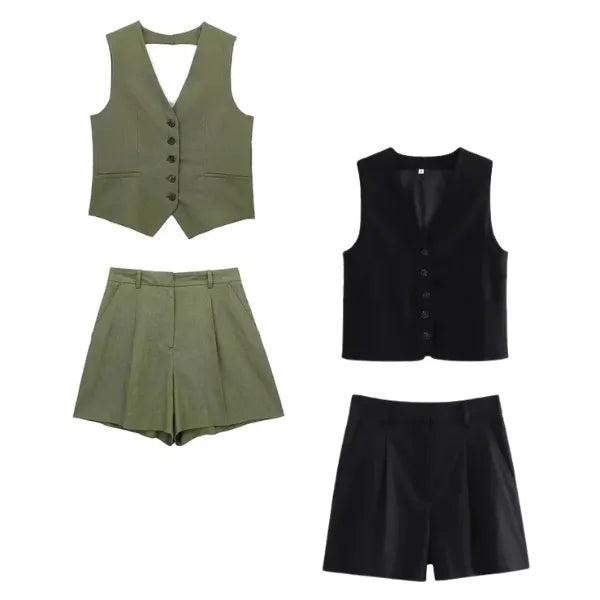 Conjunto Feminino em Alfaiataria – Colete e Shorts em Linho com Elegância Premium — foto 15
