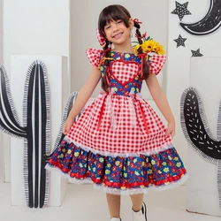 Vestido Junino - Xadrez Floral Com Coração Bordado 
