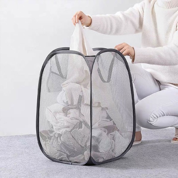 Cesta de lavanderia pop-up de malha, cesta de lavanderia, cesta de armazenamento de roupas sujas dobrável, cesta de armazenamento de grande capacidade
