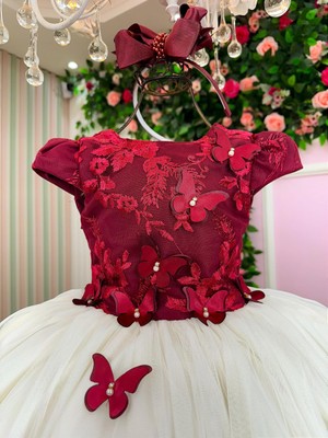 Vestido Glamour – Bordado com Aplicações de Borboletas – Marsala