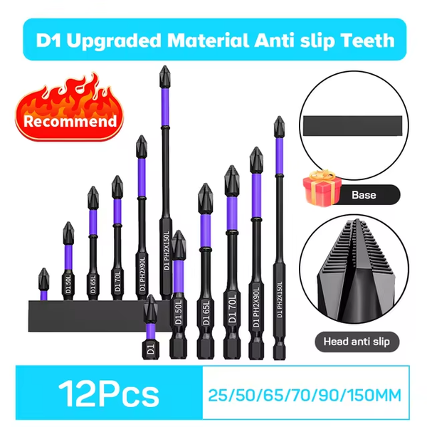 Chave de fenda magnética antiderrapante Bits, Phillips à prova de choque, Impact Bits, Hex Shank, Alloy Steel Bits, Adequado para ferramentas elétricas, 6 pcs, 12 pcs