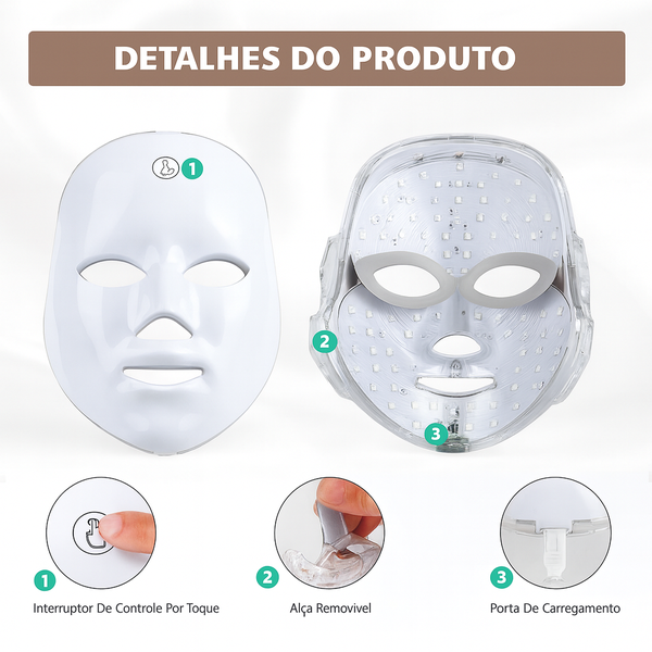 Máscara Led Tratamento Facial Fototerapia Estética 7 Cores