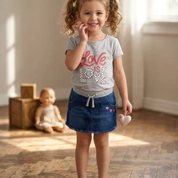 A2615 CONJUNTO BLUSA  SHORT SAIA JEANS LOVE CINZA  AÇUCENA