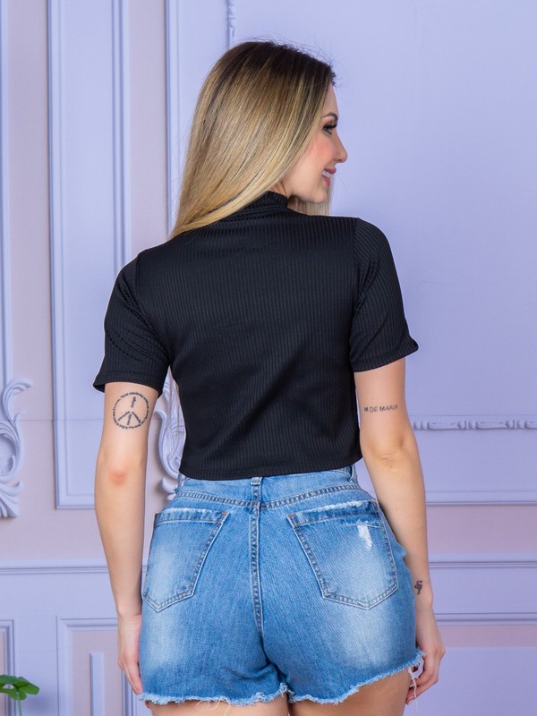 Cropped Canelado Gola Alta Minimal