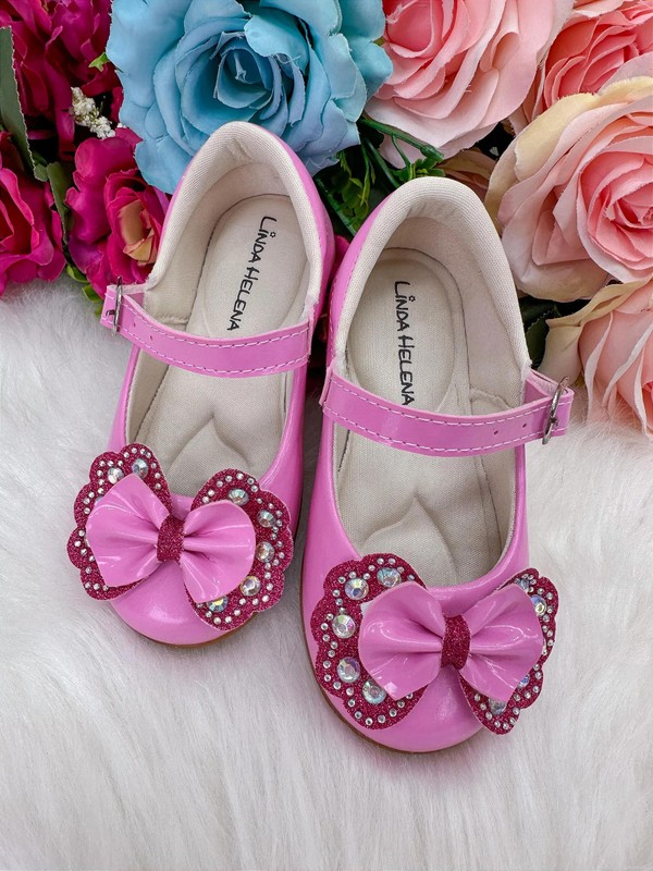 Sapatilha Flor Di Mila – Rosa Chiclete com Pink Laço e Strass