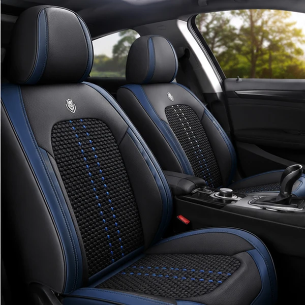 Kit Completo de Capas para Banco de Carro Acelon em Couro Legítimo Universal 5 Lugares Com Airbag + Tapetes e Capa de Volante