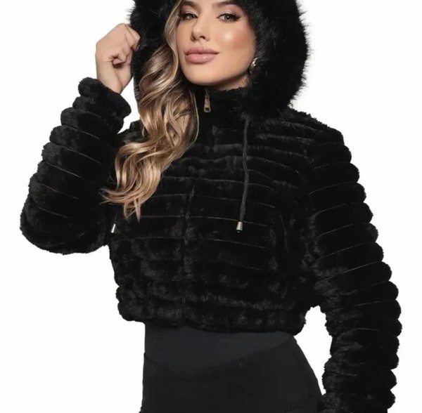 Jaqueta Puffer Teddy Feminina Forrada com Capuz Removível