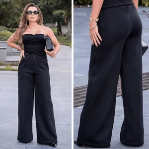 Calça Feminina Moletom Peluciado Wide Leg Vynara