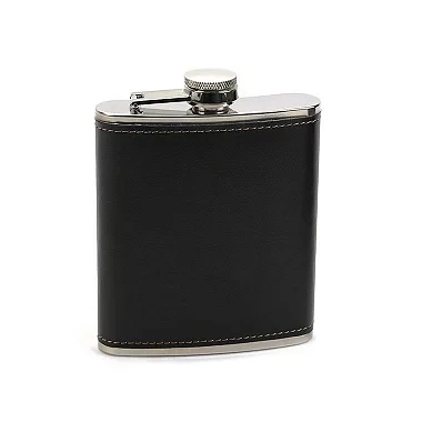 Cantil em Aço Inox - Couro Preto (6oz)