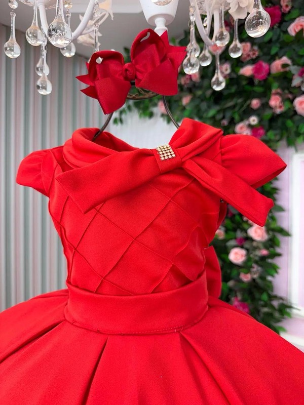 Vestido Luxo Vermelho - Gola com Laço 