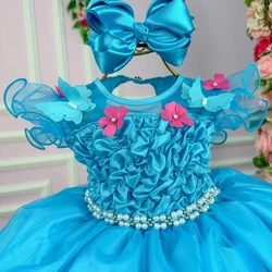 Vestido Fantasia Luxo - Jardim Encantado Azul Tiffany - Acompanha Asa