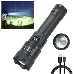 Forte Poder Lanternas LED, Tocha Tática, Display Luz, Carregamento USB, Camping, Pesca, Lanterna Zoom de Emergência, 2000LM, Alta