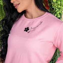 BLUSA MOLETOM FLOR MARANATA -ROSA BEBÊ