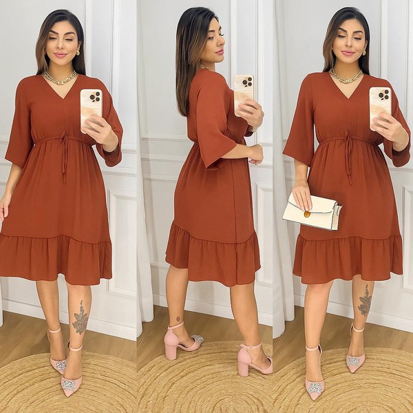 Vestido Feminino Curto Duna /Moda Evangelica / Tem elástico na cintura