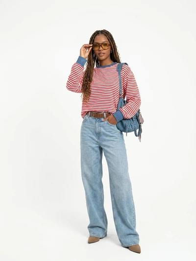 Blusa Listrada Oversized Vermelha e Azul 
