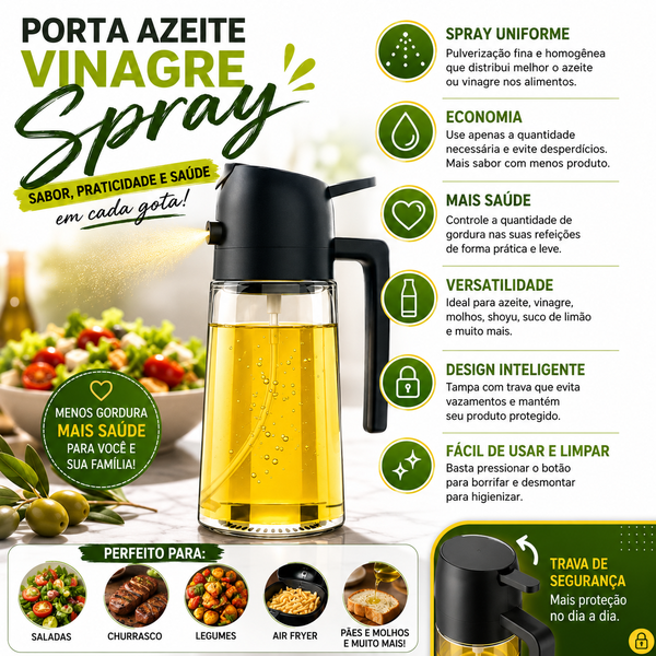 Porta Azeite e Vinagre Spray em Vidro com Borrifador Pulveri