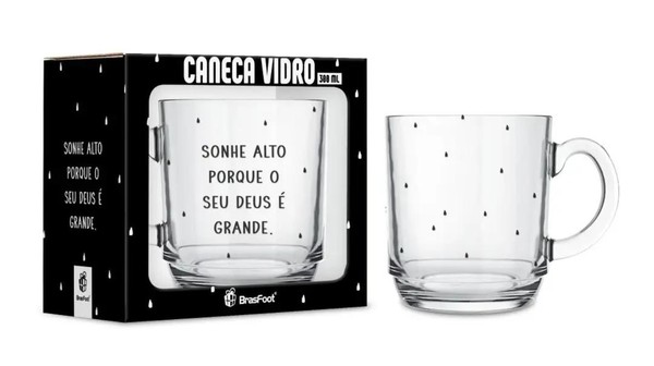 CANECA VIDRO ELEGANCE 300ML - SONHE ALTO SEU DEUS É GRANDE