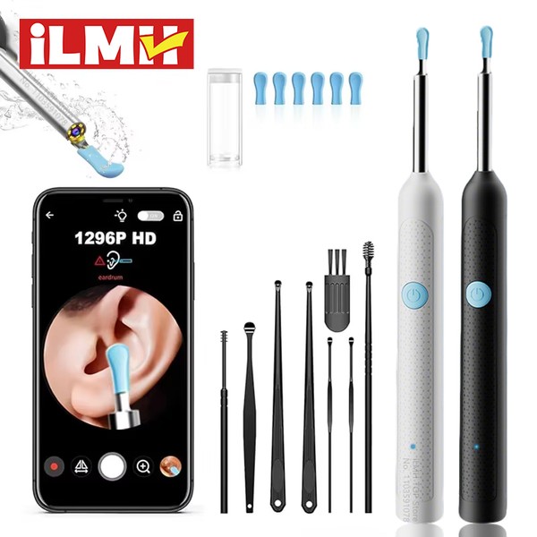 Limpador visual de cera de ouvido com câmera, endoscópio seguro para remoção de cera de ouvido com câmera de 5m, otoscópio luminoso, ferramentas de limpeza de ouvido, cuidados com os ouvidos