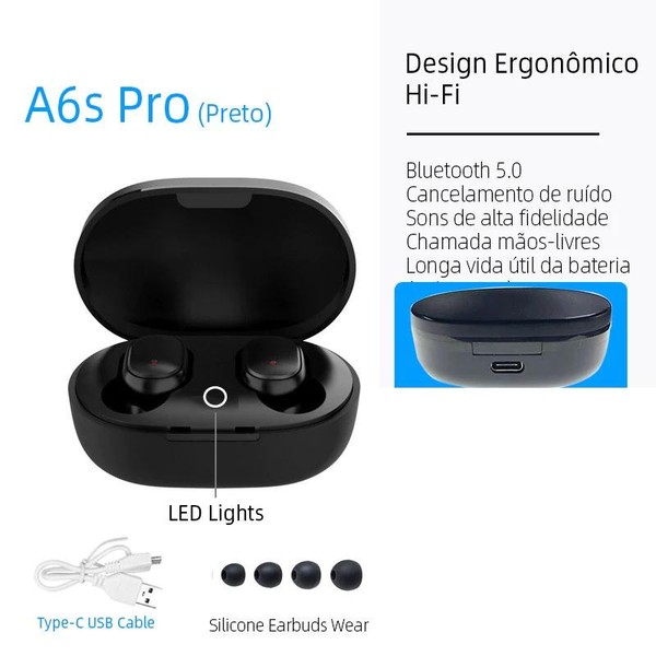 E7S TWS HiFi Fone De Ouvido Bluetooth 5.0 Sem Fio Com Cancelamento De Ruído Display LED A6s E6s