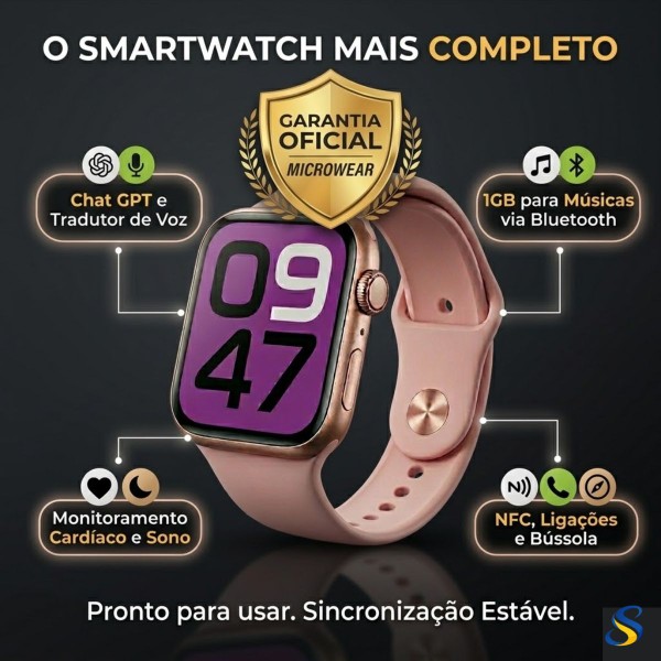 Smartwatch Microwear S10 Pro Chat GPT 1GB IP68 Dourado