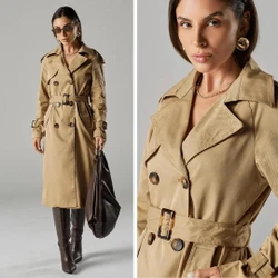 Trench Coat Longo Feminino Milano SarjadoVelour