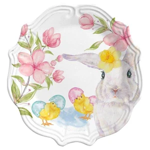 CJ 6 Pratos Raso Laurem Flower - 28 cm Coleção Páscoa
