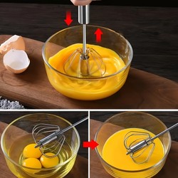 Batedor de ovos de aço inoxidável, misturador semiautomático durável para mistura de creme de ovo sem esforço, agitação e batida para cozimento de cozinha