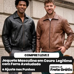 [COMPRE 1 E LEVE 2] Jaqueta Masculina em Couro Legítimo com Forro Aveludado e Ajuste nos Punhos