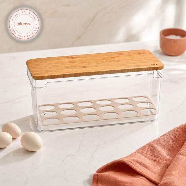 Organizador de Ovos com Tampa de Bambu Ou 36 Ovos Linha Clear Fresh