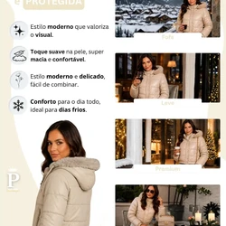 Jaqueta Puffer Feminina De Couro Forrada com Pelinho
