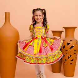Vestido Junino - Xadrez Florido - Amarelo C/Vermelho